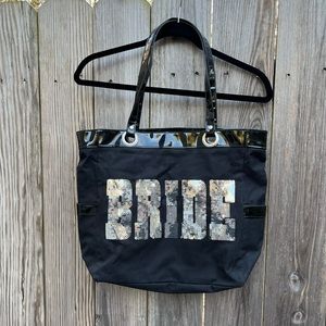 BRIDE Black Tote with Silver Sequin Lettering